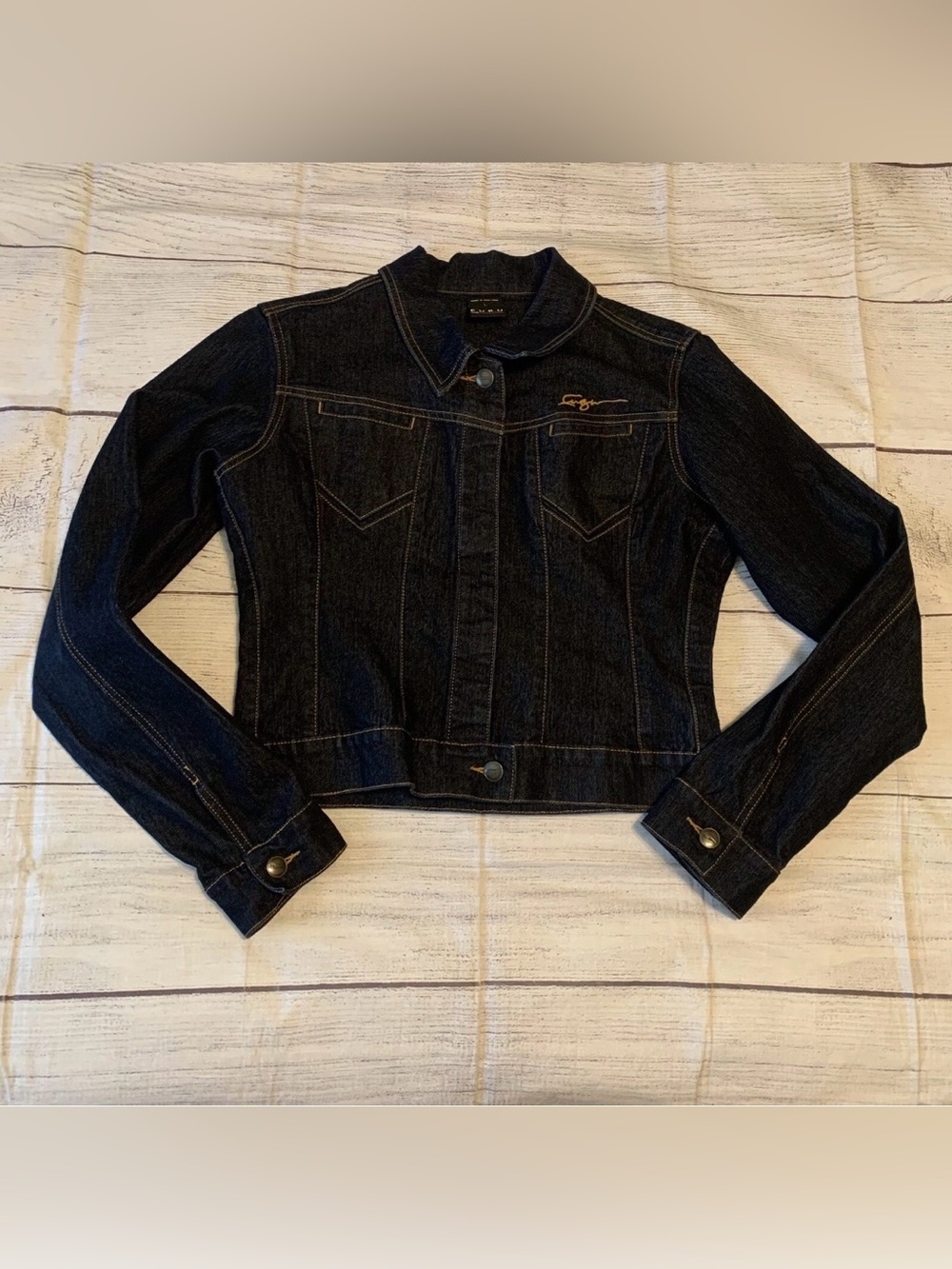 Vintage Y2K FUBU The Collection Jean Jacket Womens Large Dark Wash Cropped